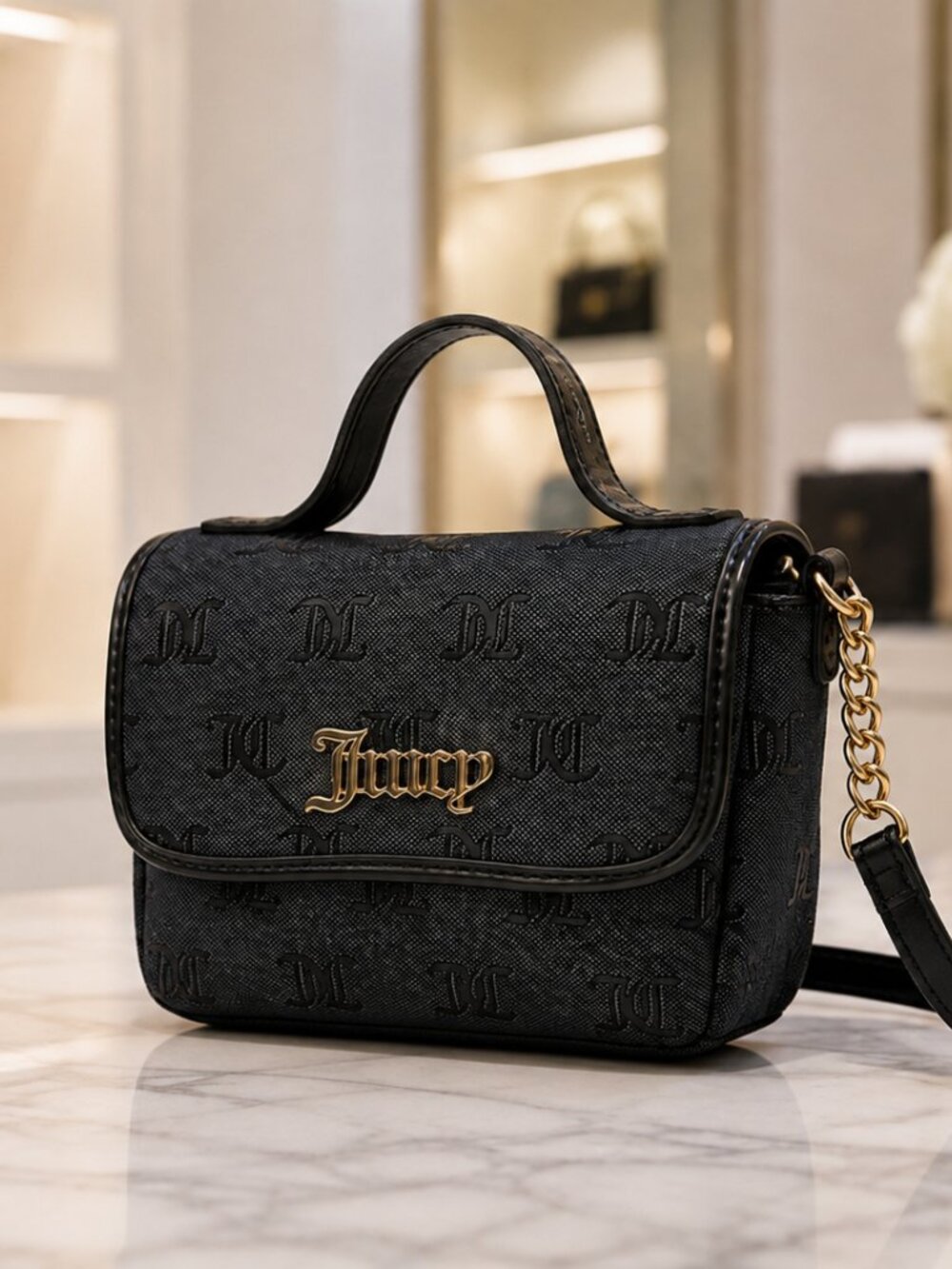Juicy Couture Liquorice Black Flap Crossbody Bag Gold Chain NWT
